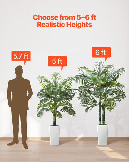 Artificial Areca Palm Tree 1829 mm, Fake Palm Tropical Plants with White Tall Planter, Faux Floor Silk Plant in Pot, Large Trees for Home Office Living Room Decor House Warming, Indoor Outdoor