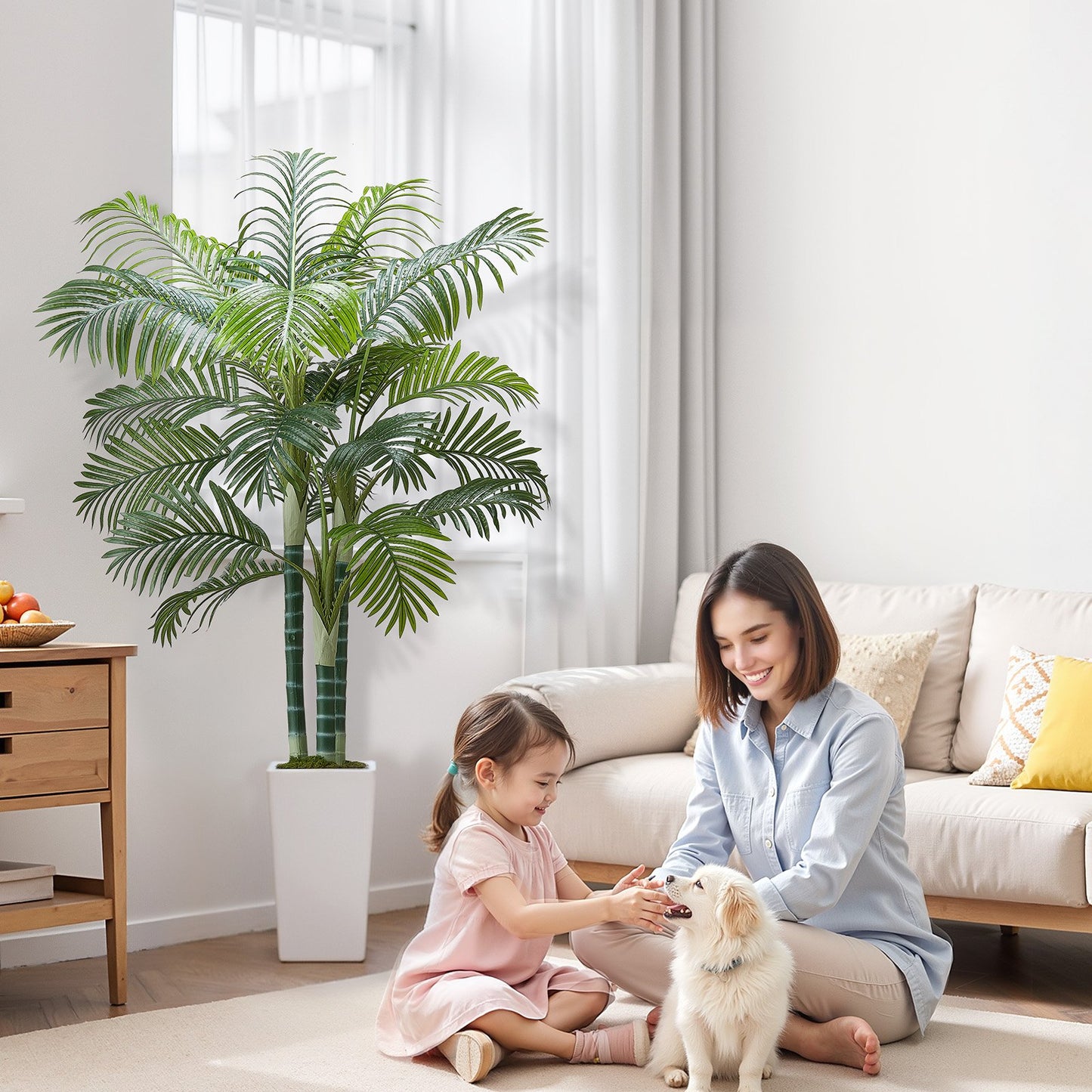Artificial Areca Palm Tree 1829 mm, Fake Palm Tropical Plants with White Tall Planter, Faux Floor Silk Plant in Pot, Large Trees for Home Office Living Room Decor House Warming, Indoor Outdoor