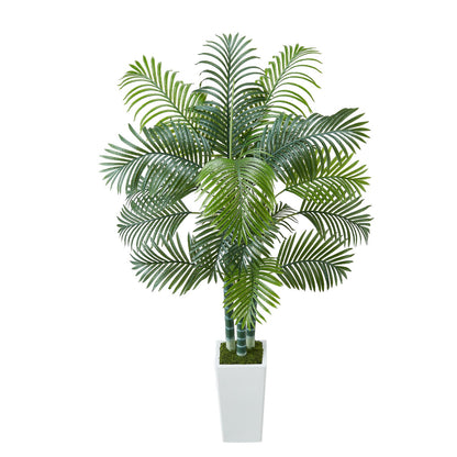 Artificial Areca Palm Tree 1829 mm, Fake Palm Tropical Plants with White Tall Planter, Faux Floor Silk Plant in Pot, Large Trees for Home Office Living Room Decor House Warming, Indoor Outdoor