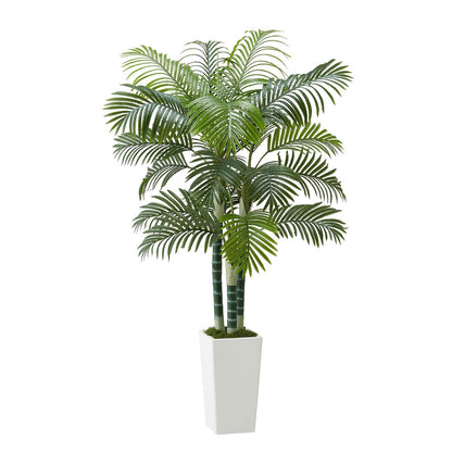 Artificial Areca Palm Tree 1829 mm, Fake Palm Tropical Plants with White Tall Planter, Faux Floor Silk Plant in Pot, Large Trees for Home Office Living Room Decor House Warming, Indoor Outdoor