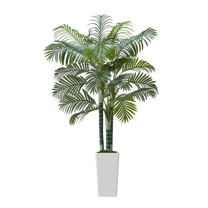 Artificial Areca Palm Tree 1829 mm, Fake Palm Tropical Plants with White Tall Planter, Faux Floor Silk Plant in Pot, Large Trees for Home Office Living Room Decor House Warming, Indoor Outdoor