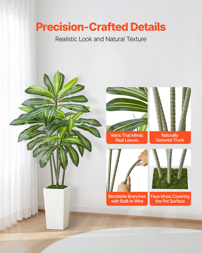 Artificial Dracaena Tree 1524 mm, Fake Palm Tropical Plants with White Tall Planter, Faux Floor Silk Plant in Pot, Large Trees for Home Office Living Room Decor House Warming, Indoor Outdoor