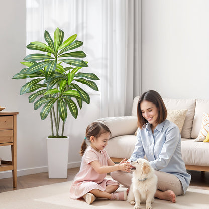 Artificial Dracaena Tree 1524 mm, Fake Palm Tropical Plants with White Tall Planter, Faux Floor Silk Plant in Pot, Large Trees for Home Office Living Room Decor House Warming, Indoor Outdoor