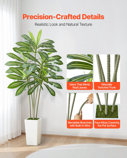 Artificial Dracaena Tree 1829 mm, Fake Palm Tropical Plants with White Tall Planter, Faux Floor Silk Plant in Pot, Large Trees for Home Office Living Room Decor House Warming, Indoor Outdoor