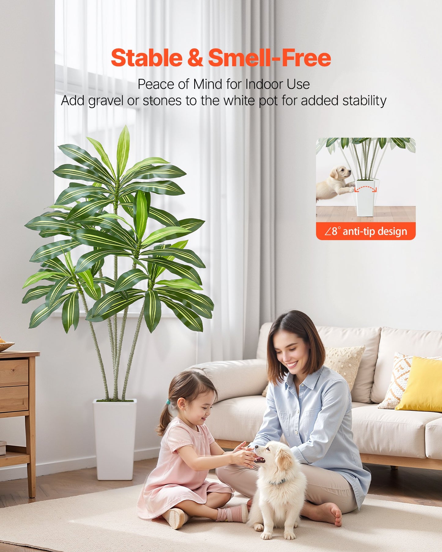 Artificial Dracaena Tree 1829 mm, Fake Palm Tropical Plants with White Tall Planter, Faux Floor Silk Plant in Pot, Large Trees for Home Office Living Room Decor House Warming, Indoor Outdoor