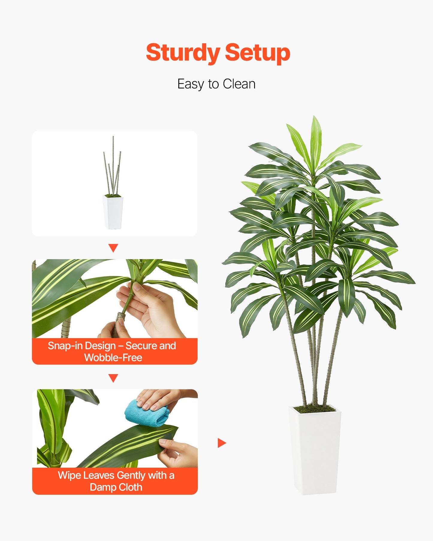 Artificial Dracaena Tree 1829 mm, Fake Palm Tropical Plants with White Tall Planter, Faux Floor Silk Plant in Pot, Large Trees for Home Office Living Room Decor House Warming, Indoor Outdoor