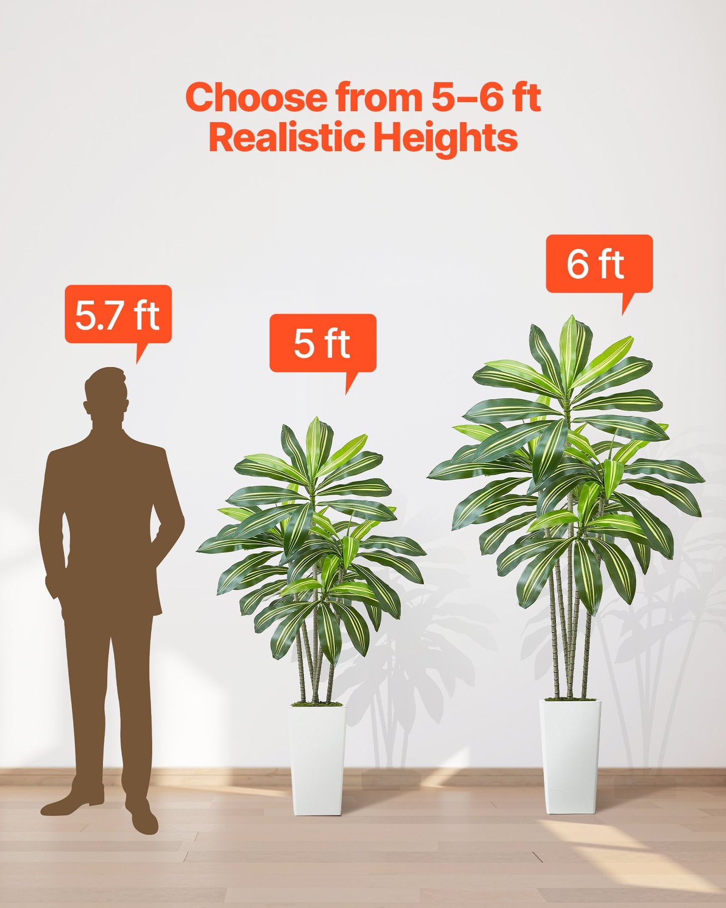Artificial Dracaena Tree 1829 mm, Fake Palm Tropical Plants with White Tall Planter, Faux Floor Silk Plant in Pot, Large Trees for Home Office Living Room Decor House Warming, Indoor Outdoor