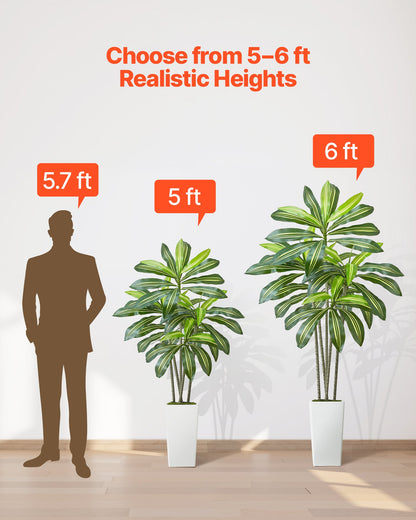 Artificial Dracaena Tree 1829 mm, Fake Palm Tropical Plants with White Tall Planter, Faux Floor Silk Plant in Pot, Large Trees for Home Office Living Room Decor House Warming, Indoor Outdoor