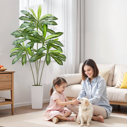 Artificial Dracaena Tree 1829 mm, Fake Palm Tropical Plants with White Tall Planter, Faux Floor Silk Plant in Pot, Large Trees for Home Office Living Room Decor House Warming, Indoor Outdoor