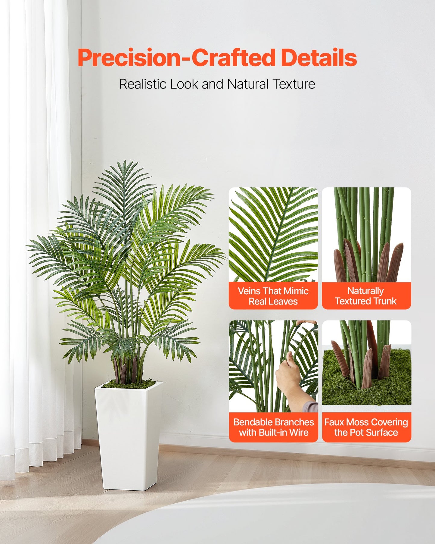Artificial Areca Palm 1219 mm, 2 Pack Fake Palm Tropical Plants with White Tall Planter, Faux Floor Silk Plant in Pot, Large Tree for Home Office Living Room Decor House Warming, Indoor Outdoor