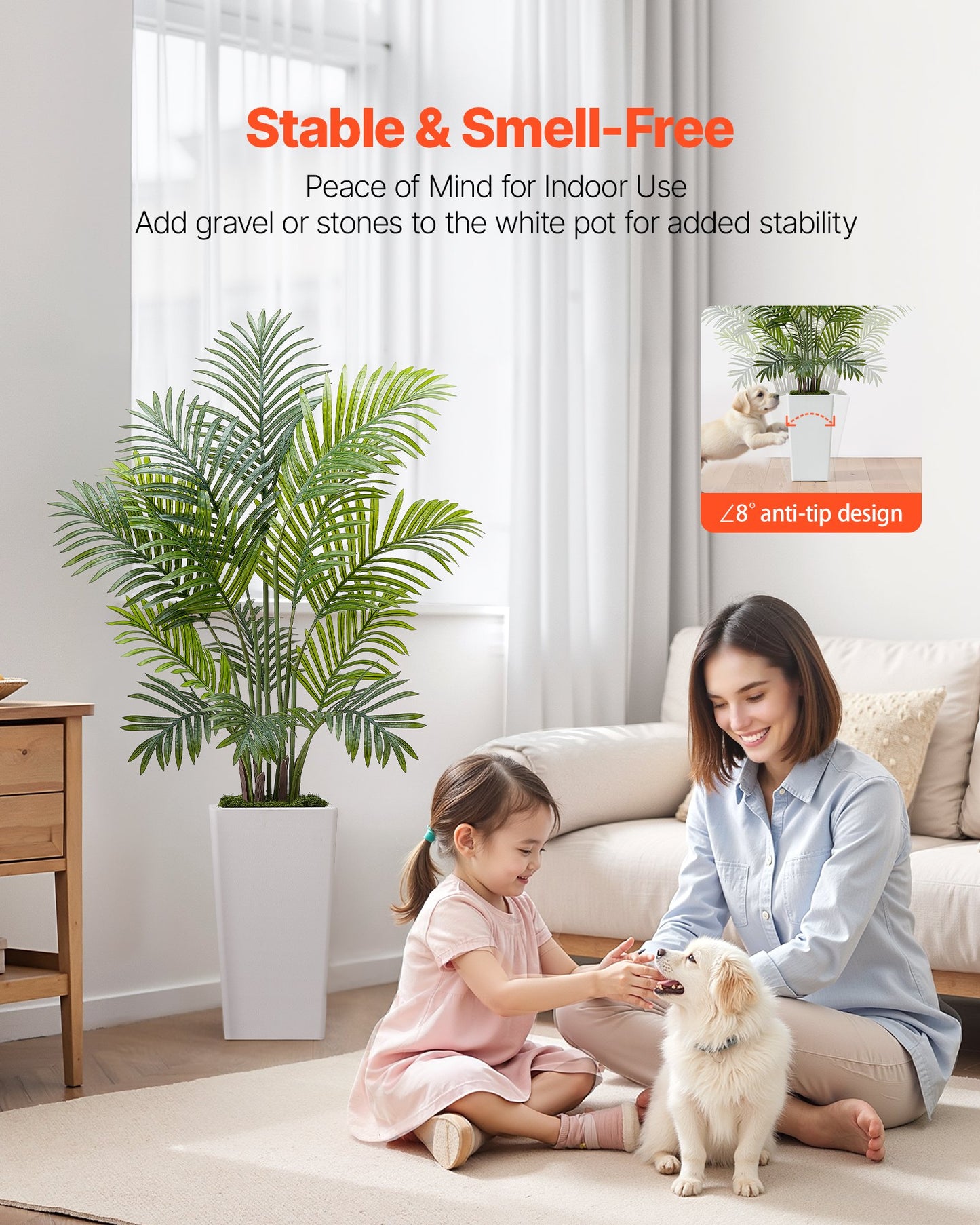 Artificial Areca Palm 1219 mm, 2 Pack Fake Palm Tropical Plants with White Tall Planter, Faux Floor Silk Plant in Pot, Large Tree for Home Office Living Room Decor House Warming, Indoor Outdoor