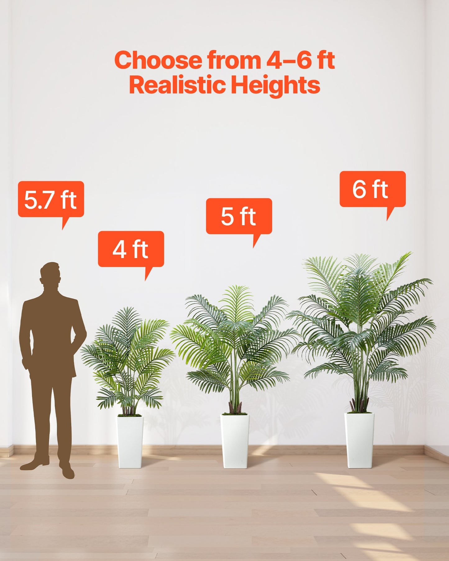 Artificial Areca Palm 1219 mm, 2 Pack Fake Palm Tropical Plants with White Tall Planter, Faux Floor Silk Plant in Pot, Large Tree for Home Office Living Room Decor House Warming, Indoor Outdoor