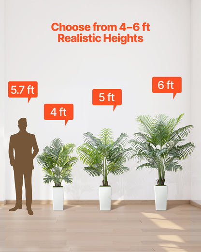 Artificial Areca Palm 1219 mm, 2 Pack Fake Palm Tropical Plants with White Tall Planter, Faux Floor Silk Plant in Pot, Large Tree for Home Office Living Room Decor House Warming, Indoor Outdoor