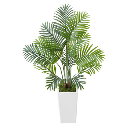Artificial Areca Palm 1219 mm, 2 Pack Fake Palm Tropical Plants with White Tall Planter, Faux Floor Silk Plant in Pot, Large Tree for Home Office Living Room Decor House Warming, Indoor Outdoor