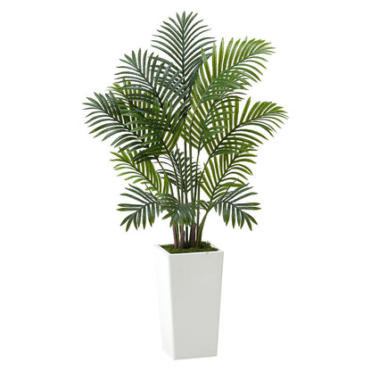 Artificial Areca Palm 1219 mm, 2 Pack Fake Palm Tropical Plants with White Tall Planter, Faux Floor Silk Plant in Pot, Large Tree for Home Office Living Room Decor House Warming, Indoor Outdoor