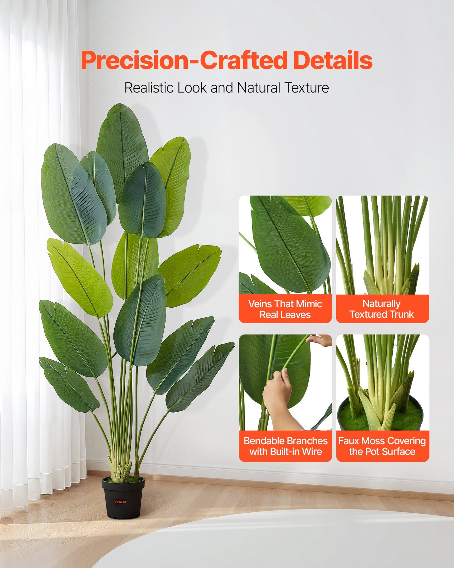 Artificial Bird of Paradise 1829 mm Tall, Fake Tropical Plants with with 13 Trunks & White Pot, Faux Floor Silk Tree, Large Trees for Home Office Living Room Decor House Warming, Indoor Outdoor