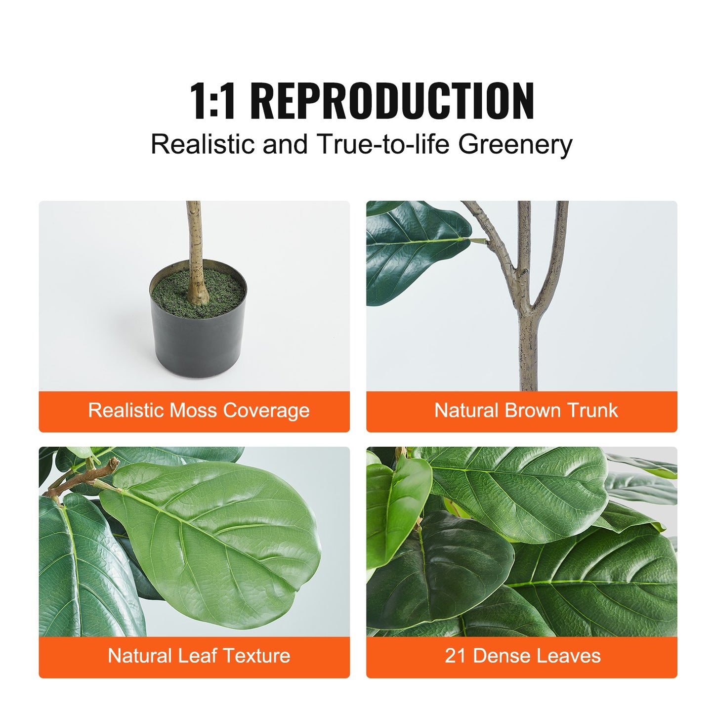 VEVOR Artificial Fiddle Leaf Fig Tree, 10cm, Secure PE Material & Anti-Tip Tilt