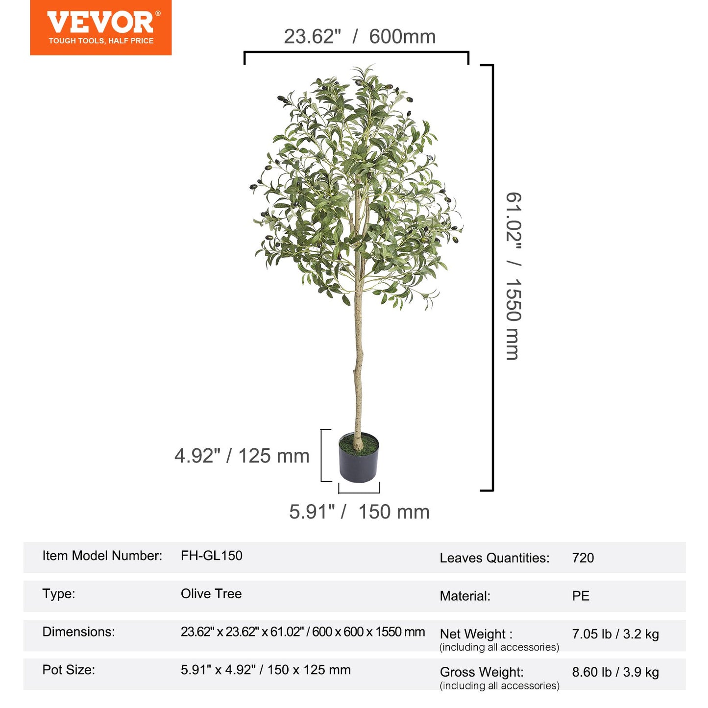 VEVOR Artificial Olive Tree, 12.7cm Tall Faux Plant, Secure PE Material & Anti-Tip