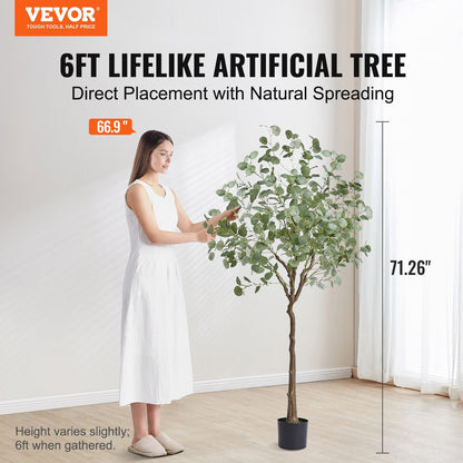 Tall Faux Eucalyptus Tree, 1.8m Lifelike Plant with Secure Base for Indoor/Outdoor Decor