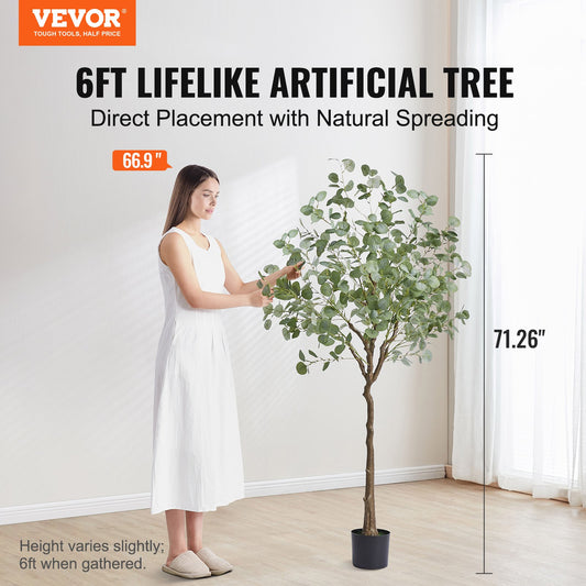 VEVOR Artificial Eucalyptus Tree, 15.2cm Tall Faux Plant, Secure PE Material & Anti-Tip