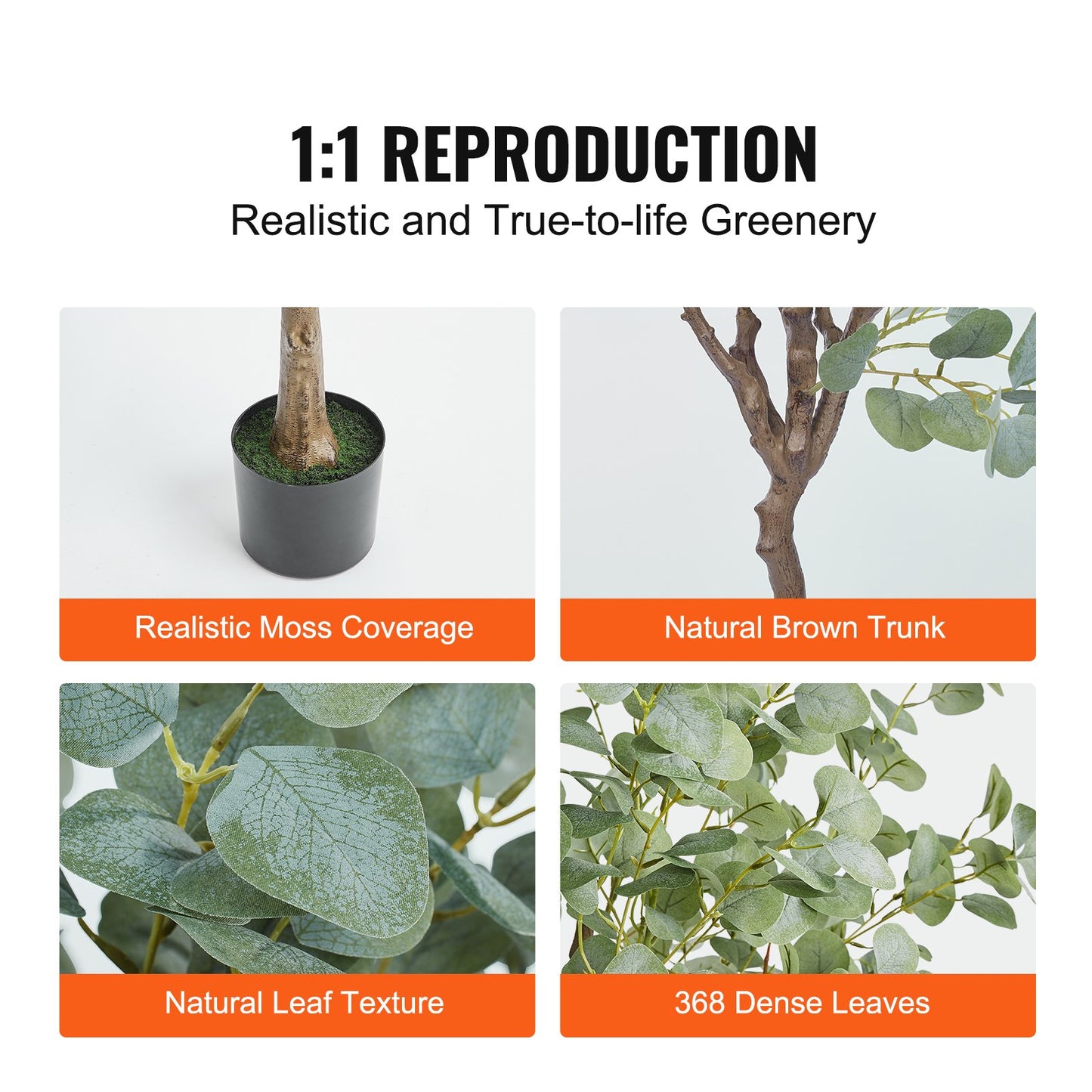 VEVOR Artificial Eucalyptus Tree, 15.2cm Tall Faux Plant, Secure PE Material & Anti-Tip