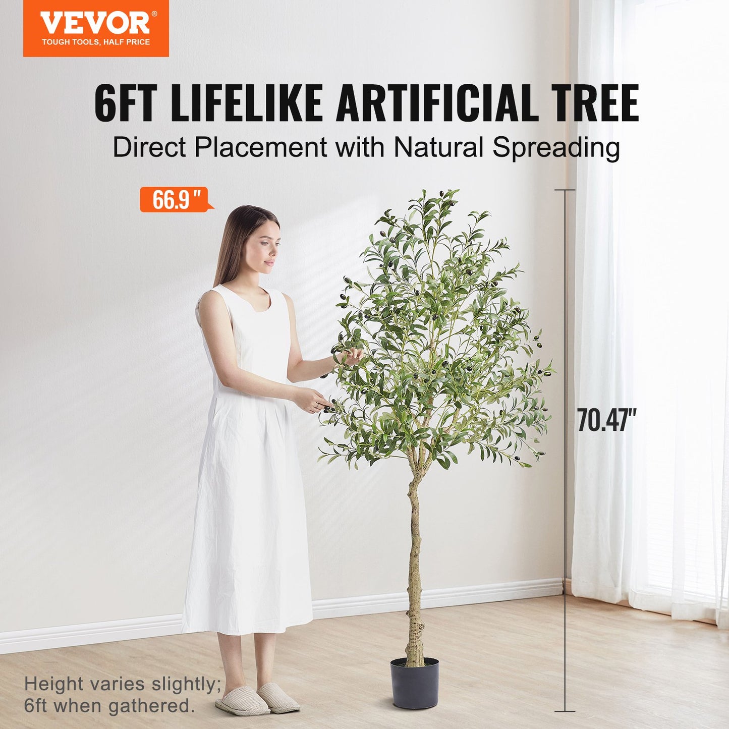 VEVOR Artificial Olive Tree, 15.2cm Tall Faux Plant, Secure PE Material & Anti-Tip