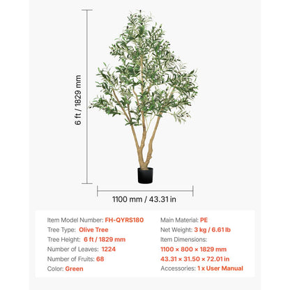 180cm Artificial Olive Tree Tall Fake Plant with Pot for Home Office