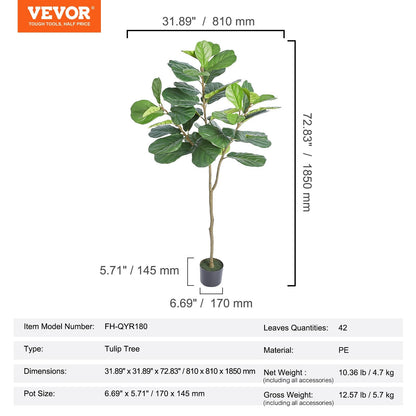 Lifelike 1.52m Fiddle Leaf Fig Tree, Secure PE, Anti-Tip, Easy Assembly