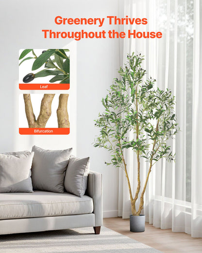 210cm Artificial Olive Tree with Black Pot, Tall Fake Tree with Natural Wood Trunk & Realistic Green Leaves and Fruits, Indoor Faux Plant for Home, Office, Living Room, Corner Decor
