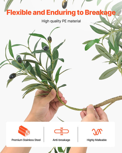 210cm Artificial Olive Tree with Black Pot, Tall Fake Tree with Natural Wood Trunk & Realistic Green Leaves and Fruits, Indoor Faux Plant for Home, Office, Living Room, Corner Decor