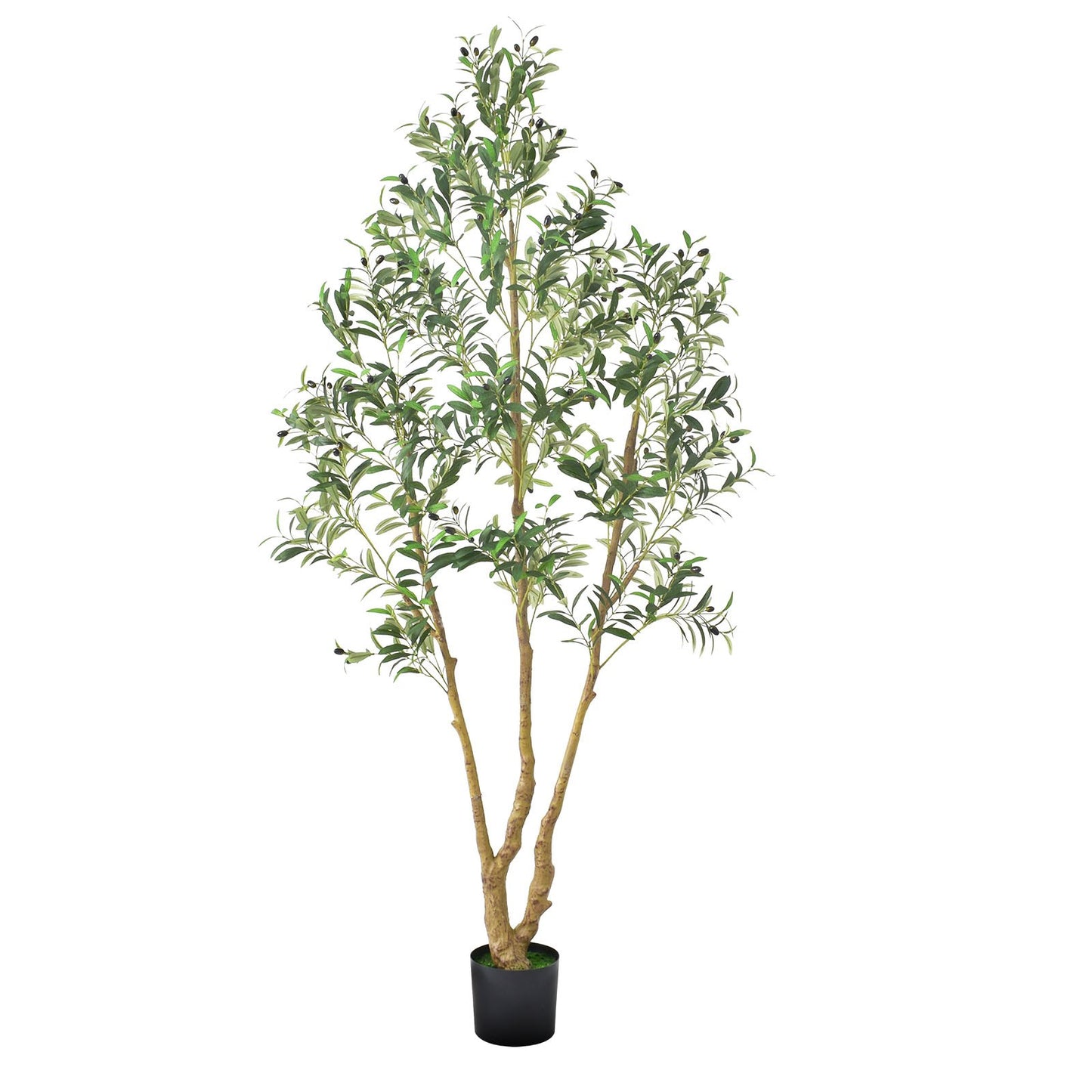 210cm Artificial Olive Tree with Black Pot, Tall Fake Tree with Natural Wood Trunk & Realistic Green Leaves and Fruits, Indoor Faux Plant for Home, Office, Living Room, Corner Decor