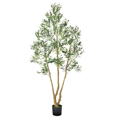 210cm Artificial Olive Tree with Black Pot, Tall Fake Tree with Natural Wood Trunk & Realistic Green Leaves and Fruits, Indoor Faux Plant for Home, Office, Living Room, Corner Decor