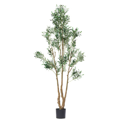 210cm Artificial Olive Tree with Black Pot, Tall Fake Tree with Natural Wood Trunk & Realistic Green Leaves and Fruits, Indoor Faux Plant for Home, Office, Living Room, Corner Decor