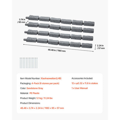 Fake Stone Landscape Edging 1180 x 95 x 57 mm Garden Lawn Edging for Walkway Sandstone Gray