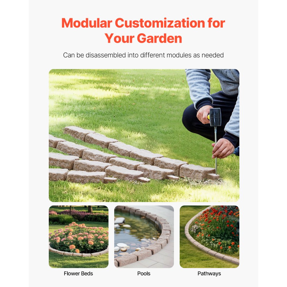 Faux Stone Landscape Edging 1180 x 95 x 57 mm Garden Lawn Edging for Walkway Brown