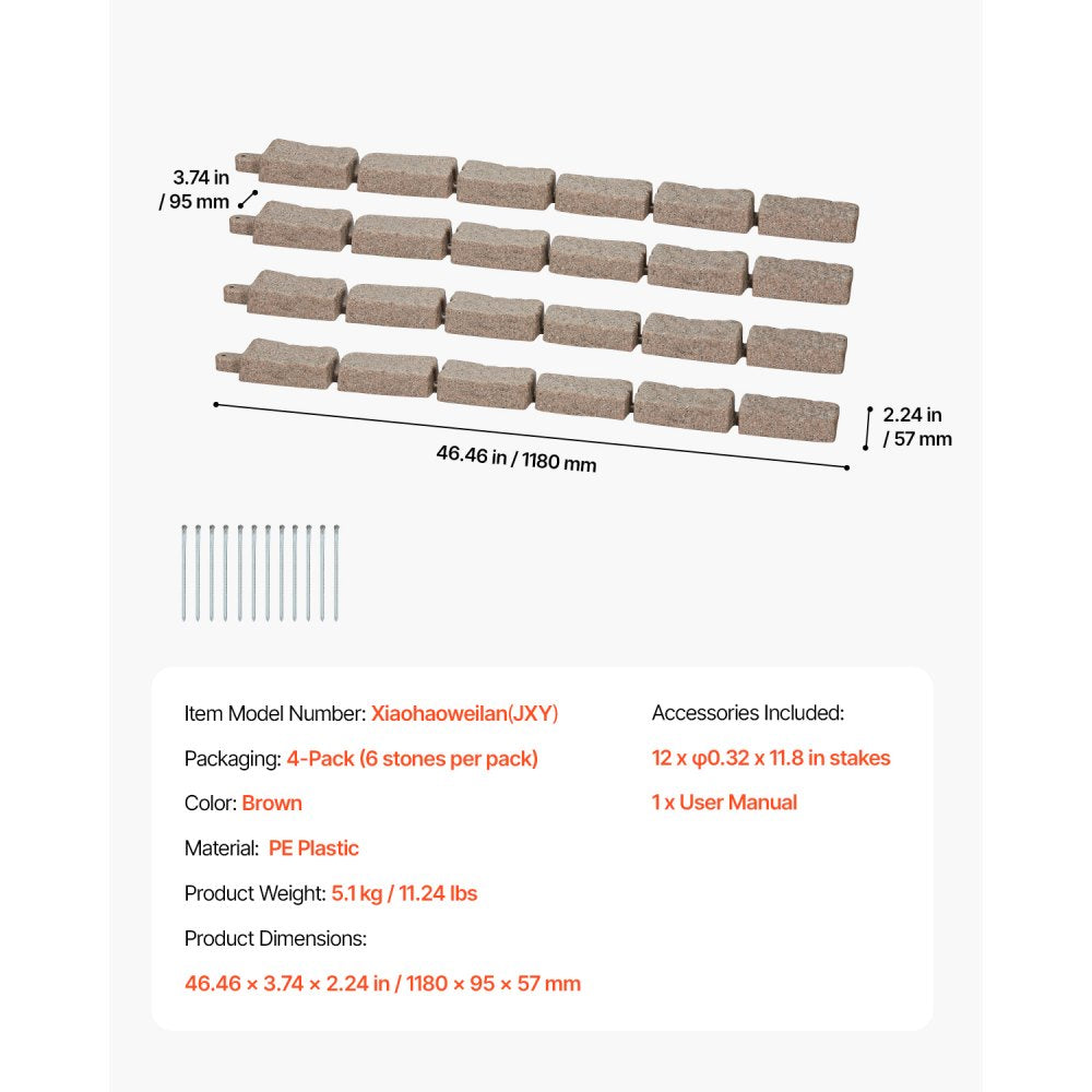 Faux Stone Landscape Edging 1180 x 95 x 57 mm Garden Lawn Edging for Walkway Brown