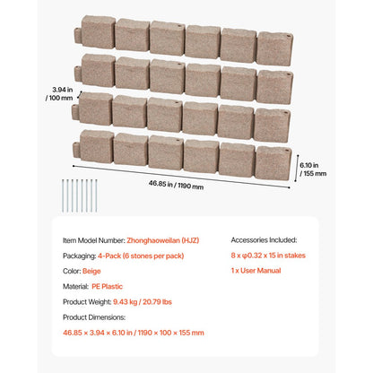 VEVOR Faux Stone Landscape Edging 46.8x3.9 in Lawn Edging Fade-Resistant