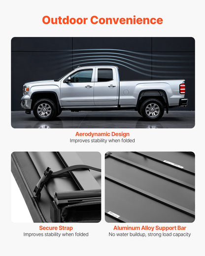 Soft Quad-Fold Truck Bed Tonneau Cover, Compatible with 2019-2024 Dodge Ram 1500 (Incl. Classic & New) 193 cm Bed Without Rambox, Split Tailgate, Waterproof Soft Folding Truck Tonneau Cover