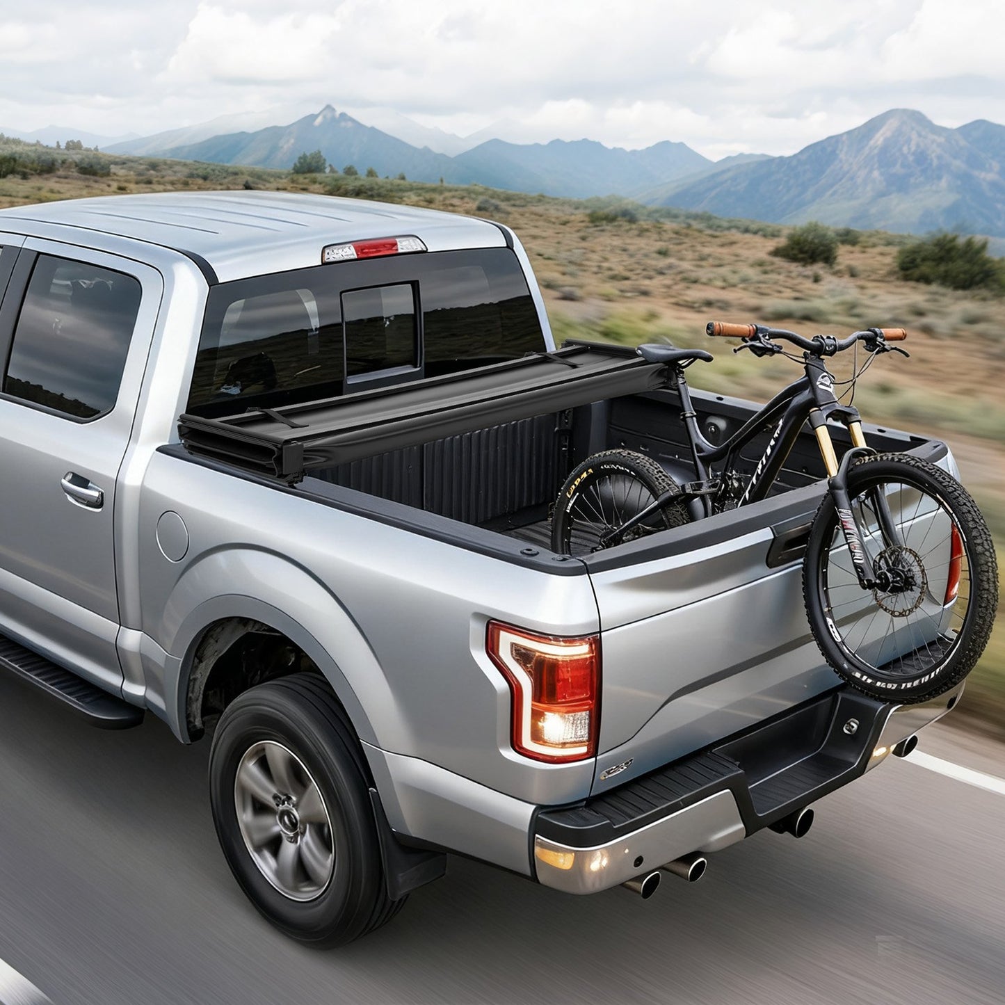 Soft Quad-Fold Truck Bed Tonneau Cover, Compatible with 2019-2024 Dodge Ram 1500 (Incl. Classic & New) 193 cm Bed Without Rambox, Split Tailgate, Waterproof Soft Folding Truck Tonneau Cover