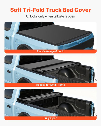 Soft Tri-Fold Truck Bed Tonneau Cover, Compatible with 2016-2023 Toyota Tacoma (Excl. Trail Edition) 153.7 cm Bed with Track Rail System, Fleetside, Waterproof Soft Folding Truck Tonneau Cover