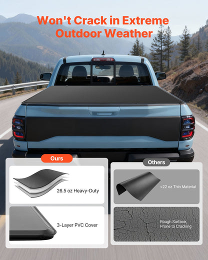 Soft Tri-Fold Truck Bed Tonneau Cover, Compatible with 2016-2023 Toyota Tacoma (Excl. Trail Edition) 153.7 cm Bed with Track Rail System, Fleetside, Waterproof Soft Folding Truck Tonneau Cover