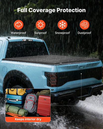 Soft Tri-Fold Truck Bed Tonneau Cover, Compatible with 2016-2023 Toyota Tacoma (Excl. Trail Edition) 153.7 cm Bed with Track Rail System, Fleetside, Waterproof Soft Folding Truck Tonneau Cover