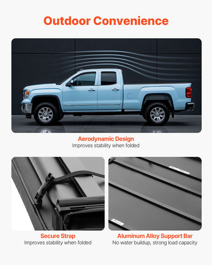 Soft Tri-Fold Truck Bed Tonneau Cover, Compatible with 2016-2023 Toyota Tacoma (Excl. Trail Edition) 153.7 cm Bed with Track Rail System, Fleetside, Waterproof Soft Folding Truck Tonneau Cover