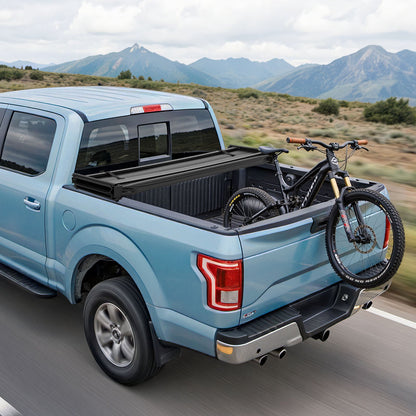 Soft Tri-Fold Truck Bed Tonneau Cover, Compatible with 2016-2023 Toyota Tacoma (Excl. Trail Edition) 153.7 cm Bed with Track Rail System, Fleetside, Waterproof Soft Folding Truck Tonneau Cover