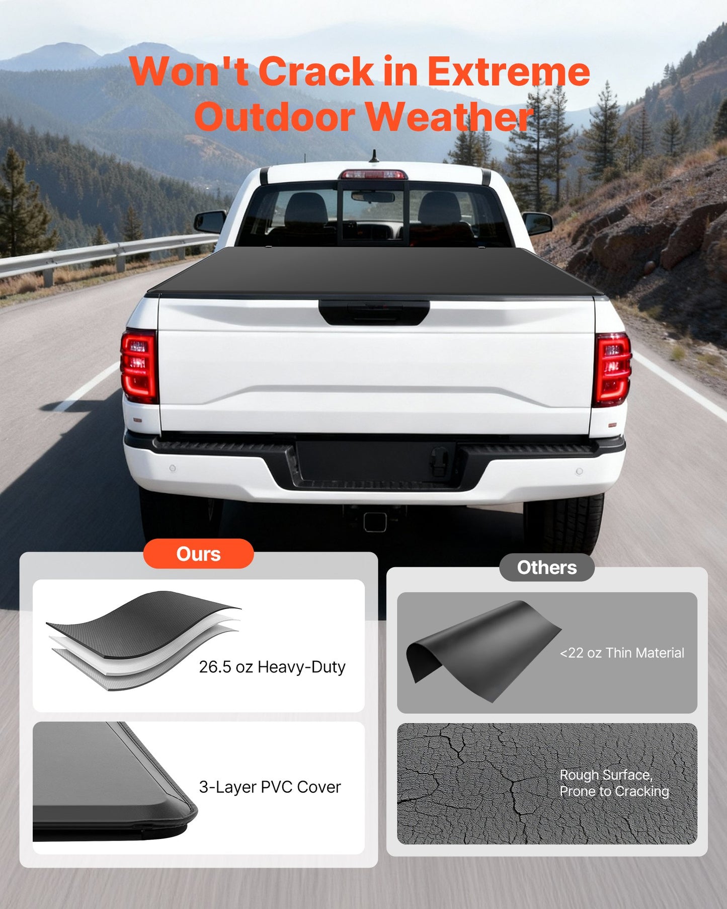 Soft Tri-Fold Truck Bed Tonneau Cover, Compatible with 2015-2025 Ford F-150 170.4 cm Bed, Waterproof Soft Folding Truck Tonneau Cover with Heavy-Duty 3-Layer PVC and Aluminum Alloy Support Bar