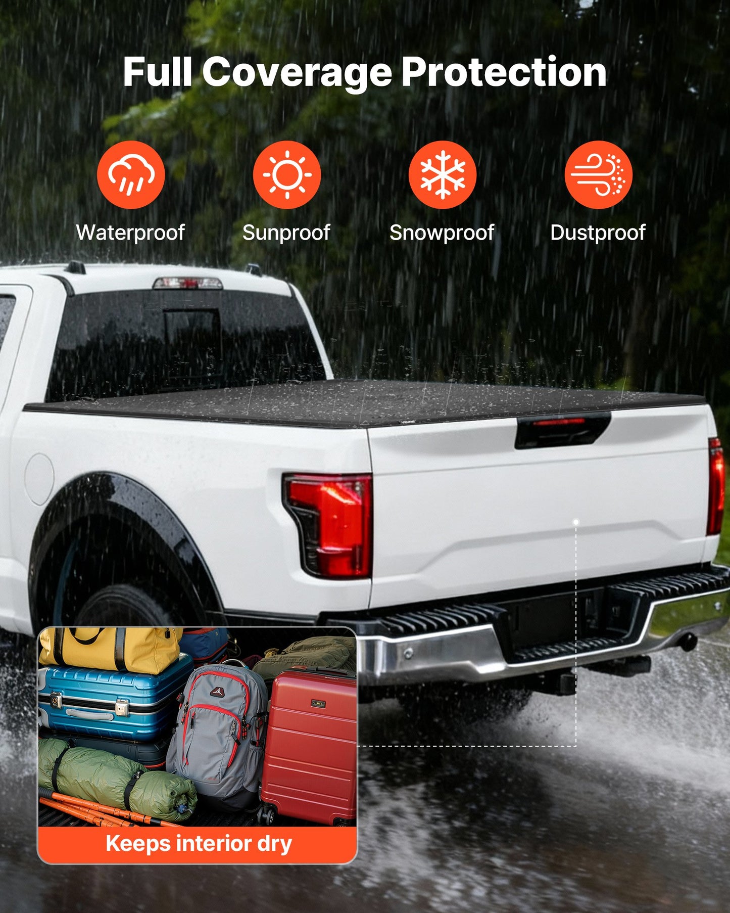 Soft Tri-Fold Truck Bed Tonneau Cover, Compatible with 2015-2025 Ford F-150 170.4 cm Bed, Waterproof Soft Folding Truck Tonneau Cover with Heavy-Duty 3-Layer PVC and Aluminum Alloy Support Bar
