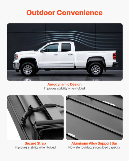 Soft Tri-Fold Truck Bed Tonneau Cover, Compatible with 2015-2025 Ford F-150 170.4 cm Bed, Waterproof Soft Folding Truck Tonneau Cover with Heavy-Duty 3-Layer PVC and Aluminum Alloy Support Bar