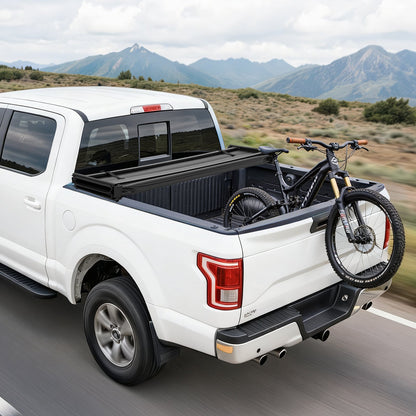 Soft Tri-Fold Truck Bed Tonneau Cover, Compatible with 2015-2025 Ford F-150 170.4 cm Bed, Waterproof Soft Folding Truck Tonneau Cover with Heavy-Duty 3-Layer PVC and Aluminum Alloy Support Bar