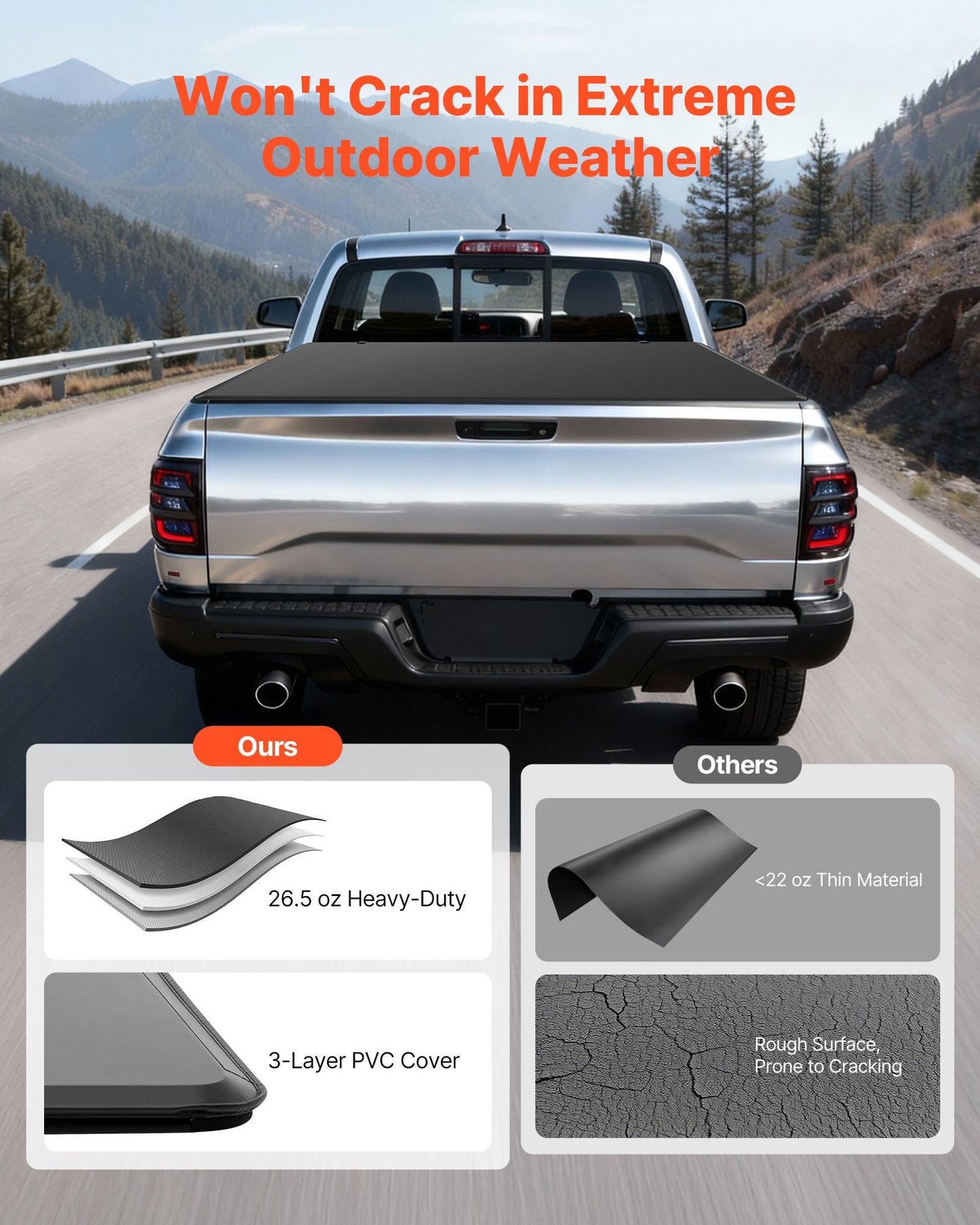 Soft Tri-Fold Truck Bed Tonneau Cover, Compatible with 2009-2025 Dodge Ram 1500 (Incl. Classic & New) 171.2 cm Bed, Fleetside Without Rambox, Split Tailgate, and Track System, Waterproof Folding