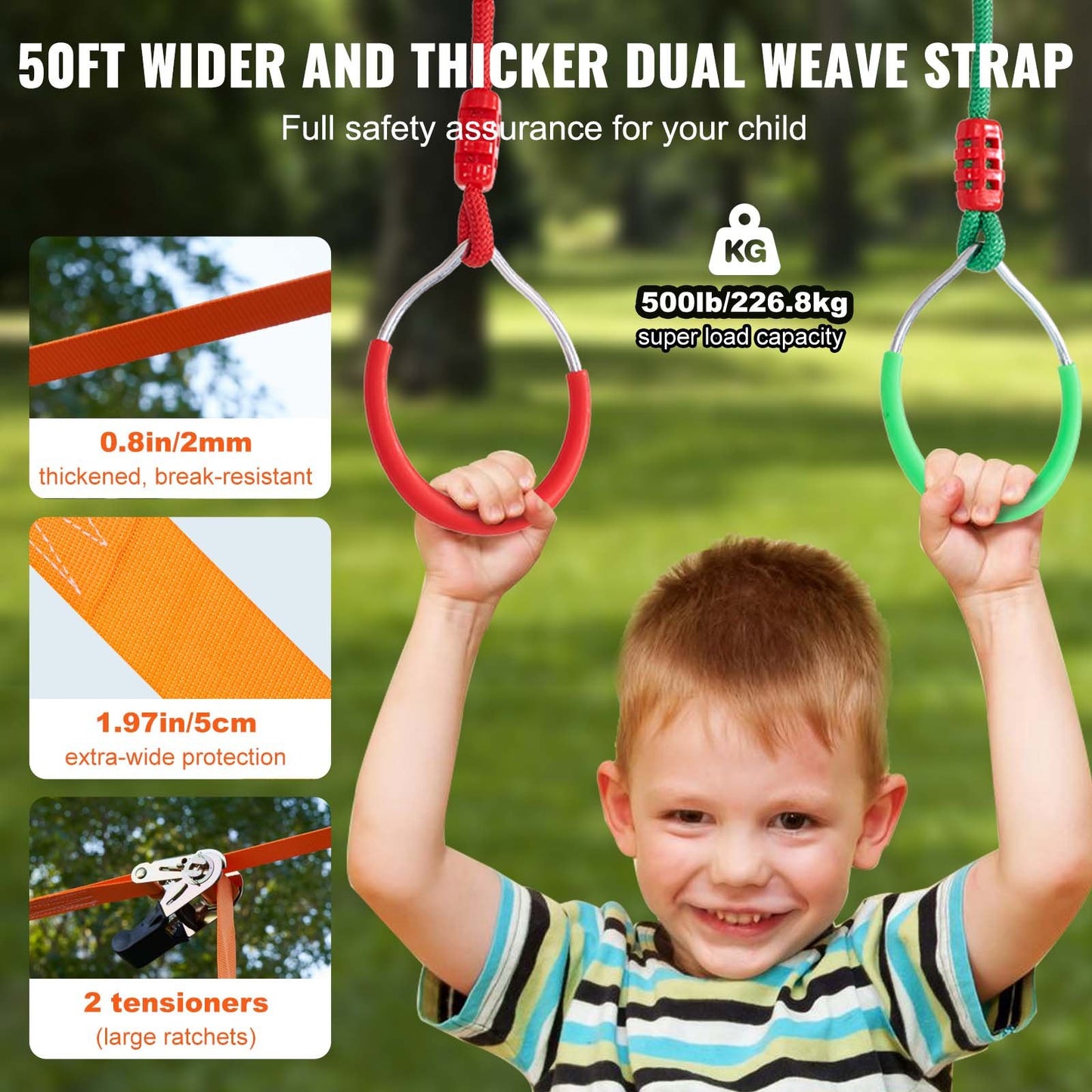 VEVOR Ninja Warrior Obstacle Course for Kids, 2 x 15.24 m Weatherproof Slacklines,